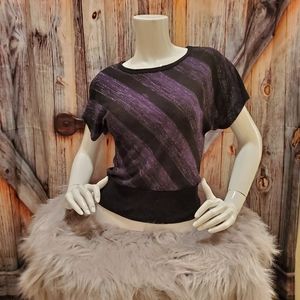 Black and purple short sleeve sweater.